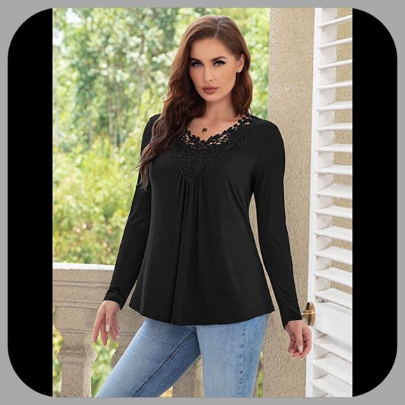 GUUKA || Pretty Black Top with Lace Inset (SIZE L) - Picture 2 of 7